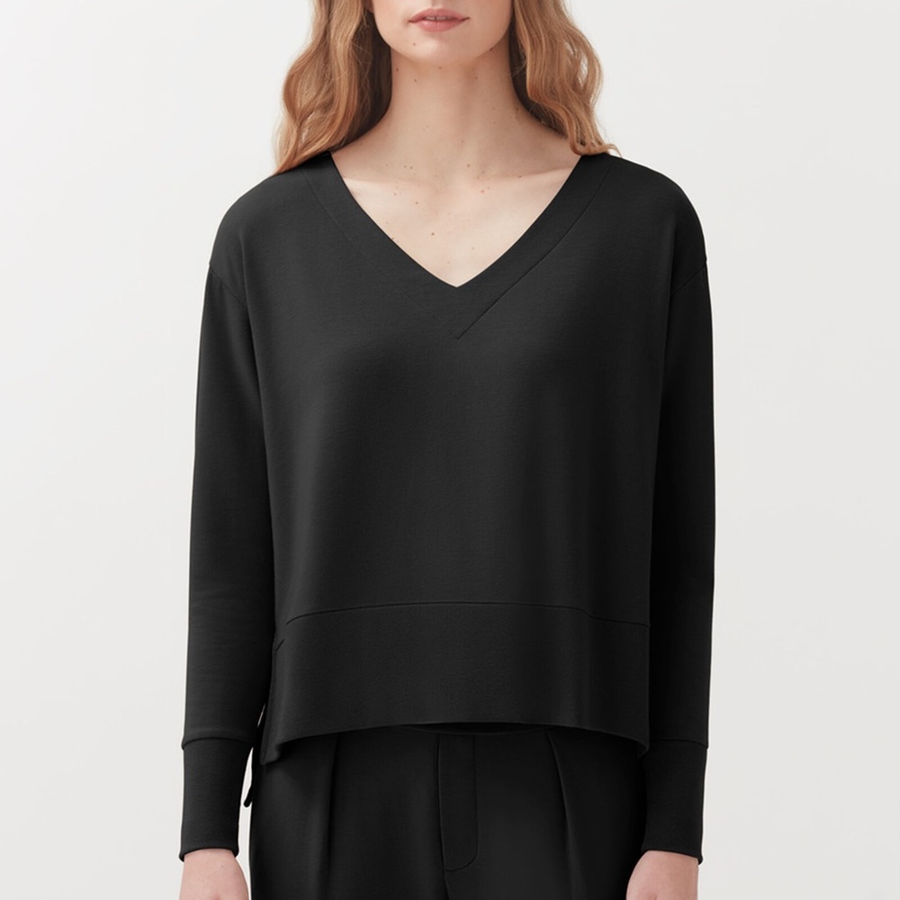 Cuyana French Terry V Neck Sweatshirt Black M